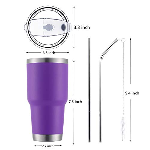 Image of 30oz Tumbler Stainless Steel Double Wall Vacuum Insulated Mug with Straw and Lid, Cleaning Brush for Cold and Hot Beverages (30oz Purple)