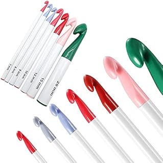 7Pcs Crochet Hook Plastic Crochet Hook Set ErgonomicHandles Extreme Comfort 7mm 8mm 9mm 10mm 12mm 15mm 20mm Crochet Needles for DIY Knitting Sewing Yarn Wool Weaving Craft Tools