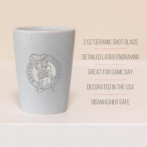 Rico Industries NBA Basketball Boston Celtics Baby Blue 2oz Ceramic Shot Glass for Fans, Laser Engraved In Trendy Color Single Shot Glass - image 5