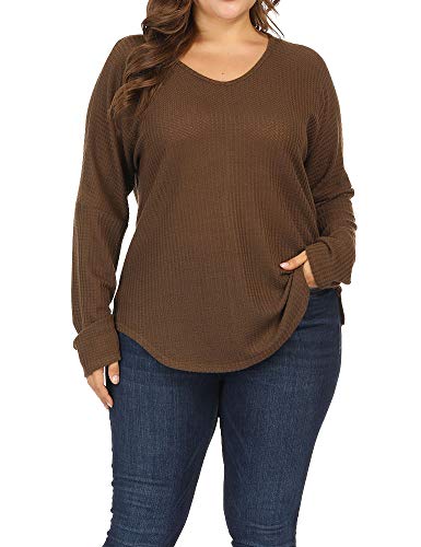 Allegrace Women Plus Size Lightweight Knit Pullover Sweaters Long Sleeve Sweater Shirts Coffee 4X