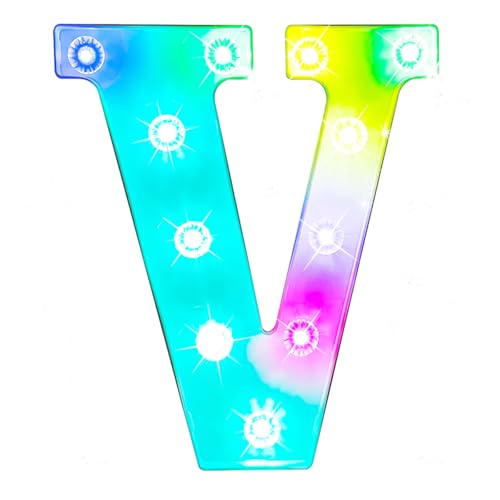 Glintee Light Up Letters Letter Lights - Colorful LED Letters Lights Alphabet for Romantic Valentines Day Night Lights Wedding Birthday Party Home Bar Decor- (Colorful V)