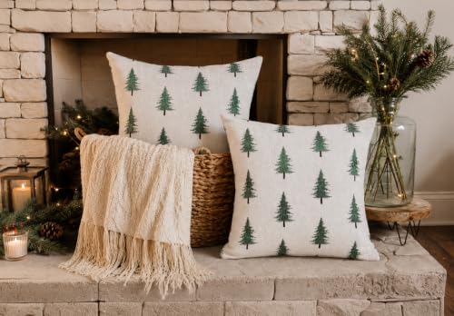 Image of 2 Pack Christmas Pillow Covers 18x18, Chenille Double-Sided Snowflake & Christmas Tree Decorative Throw Pillow Cases, Soft Farmhouse Holiday Cushion Covers for Sofa Couch Bed(White,18x18)