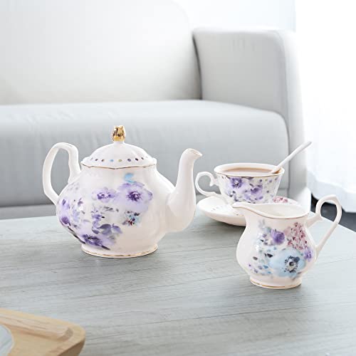 Fanquare Floral Porcelain Tea Set, Elegant Blue Coffee Set, Modern Tea Service For 6, Tea Party Set For Birthday, Wedding #TOP4