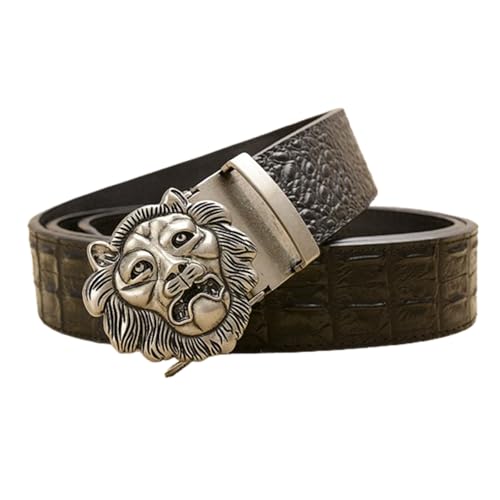Ceinture homme boucle automatique noire motif crocodile à cliquet tête de lion
