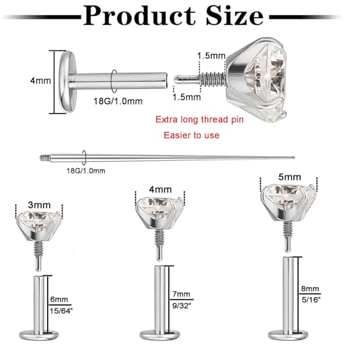 Uni-J Flat Back Stud Earrings for Women Hypoallergenic Surgical Stainless Steel Internal Thread Tragus Helix Cartilage Conch Nose Monroe Labret Medusa Piercing Jewelry /Be Equipped With Piercing Ball Grabber Tool(18G/20G - Gold/Silver/Black/Rose Gold)2