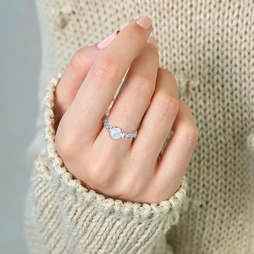 Natural Moonstone Ring for Women, 925 Sterling Silver Triple Moon Goddess Engagement Promise Ring Anniversary, Birthday, Christmas, Valentine's Day Gift for Her3