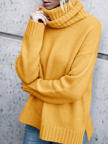 Image of FISACE Womens Oversized Turtleneck Pullover Sweater Cable Knit Sweater Tops | Long Sleeve,Slouchy,Fall,Winter,Lightweight,Loose,Trendy,Casual,Sexy