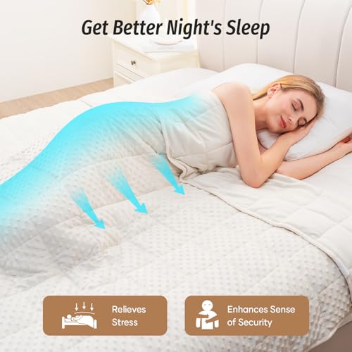 Image of Wemore Minky Dot Weighted Blanket for Adults Queen Size 12 lbs, Soft Cozy Heavy Blanket for Bed and Couch, Breathable Blanket for All-Season with Glass Beads, White 60 x 80 inches