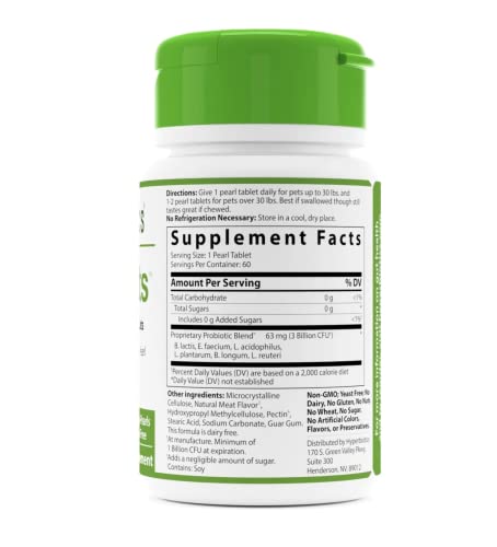 Hyperbiotics Pro Pets | Probiotics for Dogs & Cats | Small Micro Sized Chewable Pearl Shaped Tablets | Time Released Delivery | 60 Count - Thumbnail 3