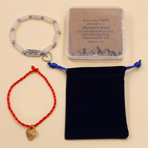 Image of Elastic Faith Bracelet for Women, Adjustable 7 inch Natural Stone Bracelet with Heart Mustard Seed Charm, Spiritual Christian Jewelry for Baptism, Graduation, Religious Celebration YA4856