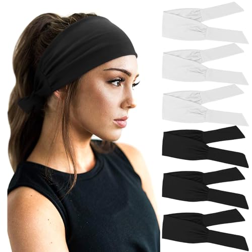 Image of DRESHOW 6 PCS Adjustable Headbands for Women Knotted Headbands Elastic Non-Slip Fashion Hair Bands for Workout Sports Running Yoga