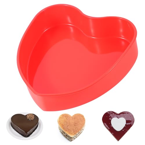 Comzantor 8 pulgada Moldes Reposteria Silicona, Molde de Bizcocho, Molde de Pasteles con Forma de Corazón, para Tartas de Cumpleaños de Aniversario, Antiadherente, Fácil de Desmoldar, Rojo