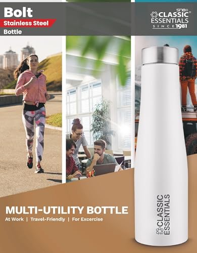 Image of CLASSIC ESSENTIALS Stainless Steel PURO Water Bottle 100% Leak Proof | Office Bottle | Gym Bottle | Hiking & Treking Bottle | Steel Water Bottle 1000 ml Bottle, White - (Set of 4)