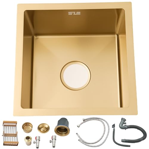 Fregadero de acero inoxidable de un seno dorado para bar y cocina 38x38cm