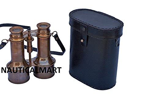 Binoculares Náuticos Antiguos de Latón con Funda de Cuero 6" miniatura 4