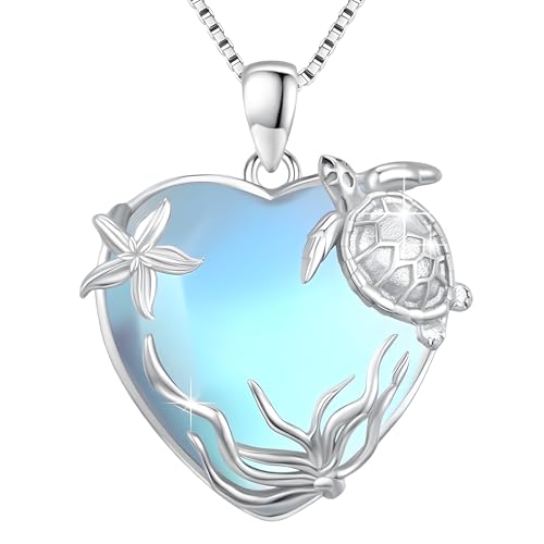 Image of Unified Jewellery Sterling Silver Heart-Shaped Mystic Topaz Sea Turtle Starfish Pendant Necklace for Women | Ocean Animal Jewellery | 44cm Chain B28