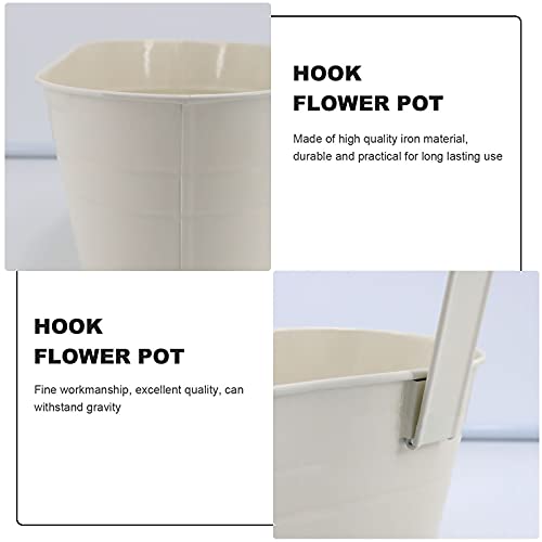 Meltset 3 Pack Metal Iron Hanging Flower Pot, Oval Railing Fence Garden Balcony Planter Pots, Metal Bucket Flower Holders For Wall Indoor Outdoor Home Décor, White #TOP2