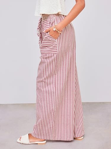 CIDER Wide Leg Pants Lounge Pants with Pockets Knotted Stripe Trousers Mid Waist Oversized Fit Long4