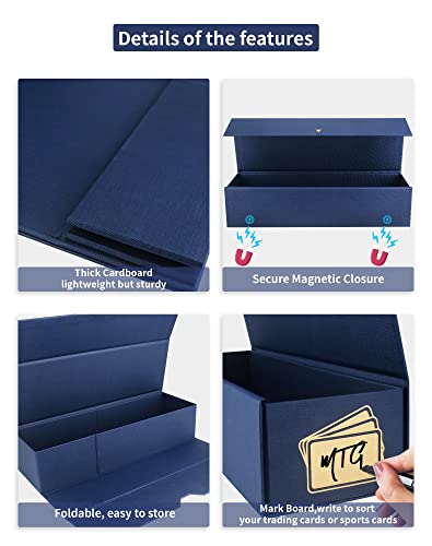 UAONO Trading Card Storage Box, Baseball Card Storage Box Holds 800+ Unsleeved Cards, Sports Card Box for Football Basketball, Playing Card Case (2-Pack, Blue) - Thumbnail 5