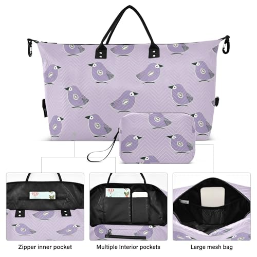 Oliver Jeffers Style Kiwi Jade Bird Design Purple Decorative Large Travel Bag Gym Sports Carry with Adjustable Strap for Airplane Traveling Large Capacity bolso de para Hombre2