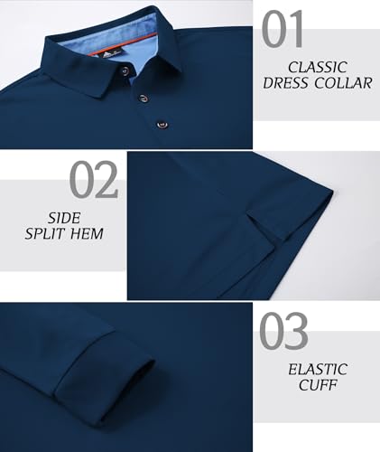 ZITY Long Sleeve Polo Shirts for Men 3 Pack Collared Performance Golf Polos Mens Casual Shirts Moisture Wicking Workwear3