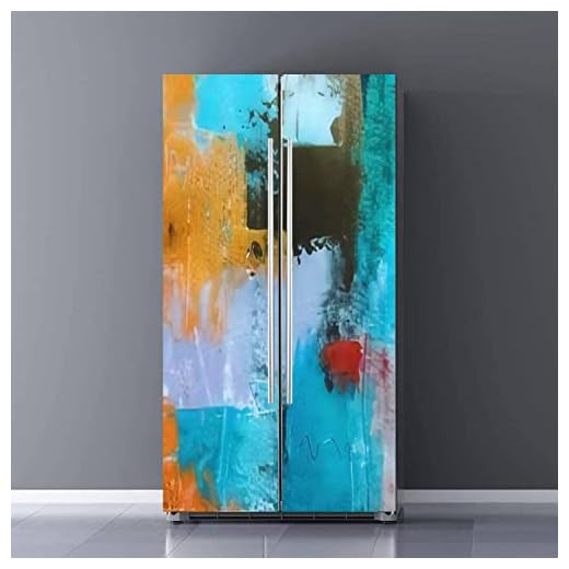 Self Adhesive Vinyl Refrigerator Wrap Set Abstract Colorful Oil Painting Canvas Texture Hand Drawn Brush Stroke Door Mural Sticker Removable Fridge Sticker Cover Peel and Stick Kitchen Decor
