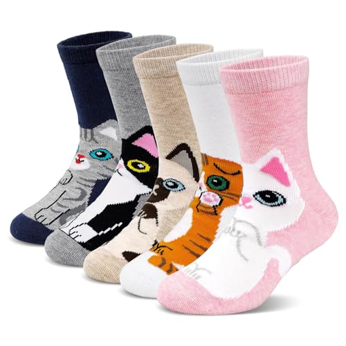 PUTUO Calcetines Niña Divertidos de Algodón: Calcetín Térmicos Invierno Niñas Talla 35-38 Infantiles Calcetines Animales Verano Navidad Cortos Gatitos 12-14 años 5 pares Gato