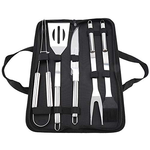Natudeco Set di utensili per barbecue da 5 pezzi Set di grill in acciaio inossidabile Set di utensili per barbecue all'aperto per Uomini, Marito o papà