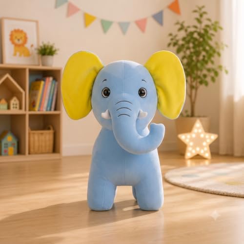 Image of Adorable Blue Elephant Plush Toy, Soft Stuffed Animal for Children, Toddlers and Adults