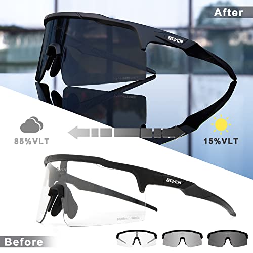 Scvcn Photochromic Cycling Glasses Clear Riding Glasses Motorcycle Glasses Men Women Tr90 Frames Mountain Bike Sunglasses Biking Mtb Goggles Road Bike Bicycle Sunglasses Dark Gray #TOP3