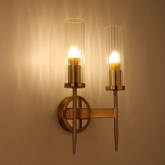 Image of Double Cylinder Wall Light | Clear Ribbed Glass Modern Minimalist Wall Lamp Fixture | Decorative Lighting for Living Room Bedroom Dining Cafe Bar Restaurant | Without Bulb