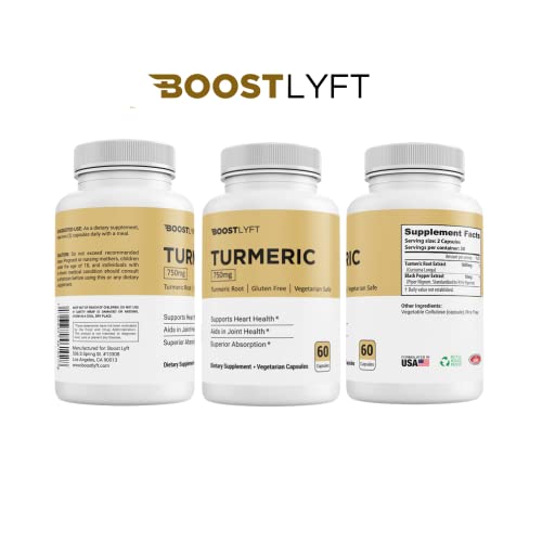 Boost Lyft Turmeric Curcumin With Black Pepper 750Mg - Essential Joint Support Supplement With Bioperine For Maximum Nutrient Absorption, Promotes Immune And Heart Health - 60 Capsules #TOP1