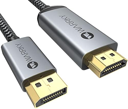 WARRKY 4K DisplayPort to HDMI Cable, 1m/3.3ft [Gold-Plated, Aluminium Shell] Uni-Directional Nylon Braided High Speed DP to HDMI Lead with Audio, Compatible with Lenovo, HP, DELL, AMD, NVIDIA&More