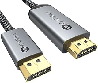 WARRKY 4K DisplayPort to HDMI Cable, 1m/3.3ft [Gold-Plated, Aluminium Shell] Uni-Directional Nylon Braided High Speed DP to HDMI Lead with Audio, Compatible with Lenovo, HP, DELL, AMD, NVIDIA&More