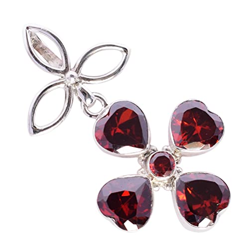 Collier quartz grenat synthétique en argent 925 avec chaîne de 45.8 cm