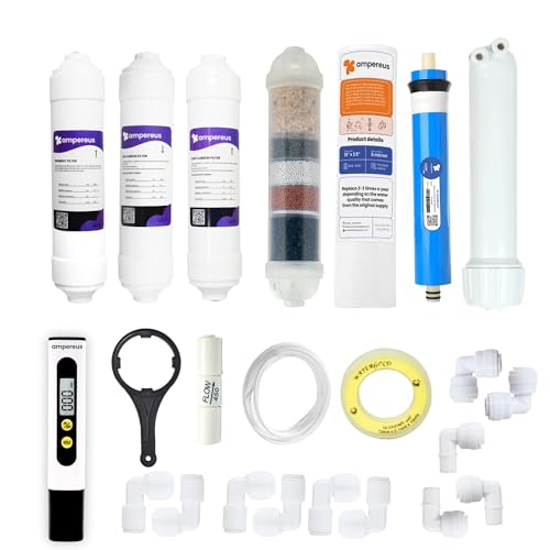 Image of AMPEREUS RO Filter Kit For Water Purifier | Pre Carbon, Post Carbon, Sediment Filter, PP Spun Cartridge, RO Membrane, TDS Meter & Spare Parts| Complete Water Purifier Accessories