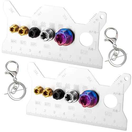 Thread Gauge, 2-Piece Stainless Steel Double-Sided Bolt Gauge Card with Keyrings, Metric and Imperial Thread Measurement, Profile Gauge Tool for Mechanics, Engineers, DIY Enthusiasts