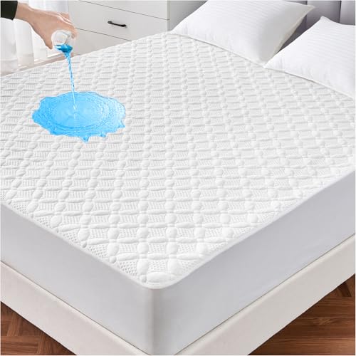 Image of Lunsing Waterproof Queen Mattress Protector, Soft Breathable and Noiseless Queen Size Mattress Pad Cover with 6-18 in Deep Pockets