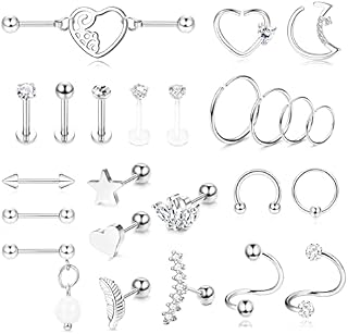 Kakonia 24 Pcs 16G Cartilage Earrings Stud Hoop for Women Stainless Steel Industrial Earrings Helix Piercing Tragus Earrings Forward Conch Piercing Jewellery