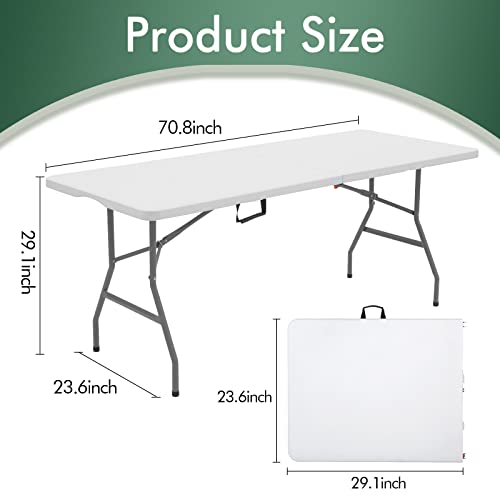 Edebiby Folding Table 6-Foot Portable Heavy Duty Plastic Fold-In-Half Utility Foldable Table Plastic Dining Table,Indoor Outdoor For Camping, Picnic And Party,White180-Black (White, 180) #TOP2