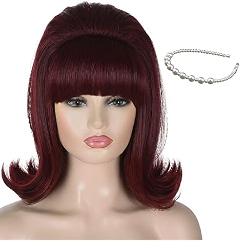 Peluca Negra Beehive Retro Con Diadema De Perlas Cover