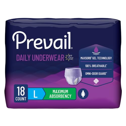 Prevail Maximum Absorbency Incontinence Underwear for Women, Large, 18 Count