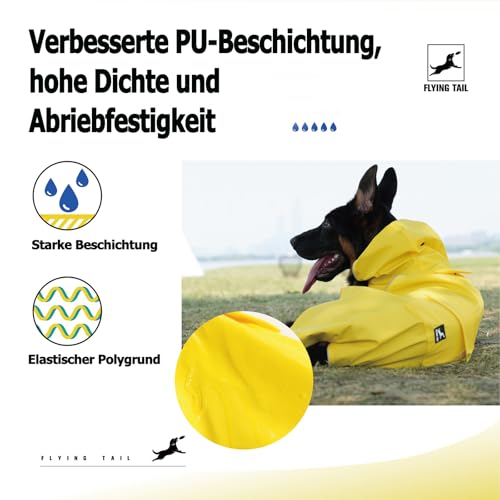 FLYING TAIL Nicht Steif, Super Weiche Haptik Hunde-Regenmantel, Reflektierend, Verstellbar, Einfach zu Tragen, Leinenloch für S - XXXXXL Hunde (Gelb, L)