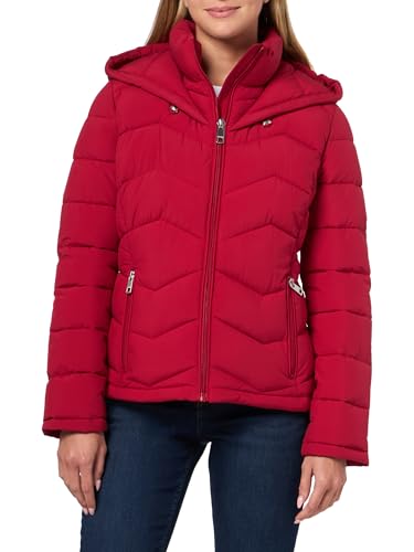 Calvin Klein Womens Stretch Fabric Puffer Jacket with Hood – Warm Quilted Zip Front Coat, Scarlet, S