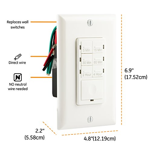 Ge Home Electrical Push-Button Countdown Timer Switch, 15318, White & Enerlites 881131-W Decorator/Toggle Switch Wall Plate Combination, 2-Gang, White, Standard Size, Unbreakable Polycarbonate #TOP3