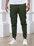 Calça cargo masculina chino joggers sarja elástica casual caminhada ao ar livre calças de moletom, Verde militar, 3G