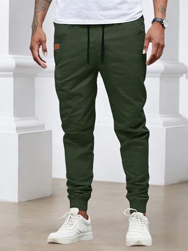 Calça cargo masculina chino joggers sarja elástica casual caminhada ao ar livre calças de moletom, Verde militar, 3G