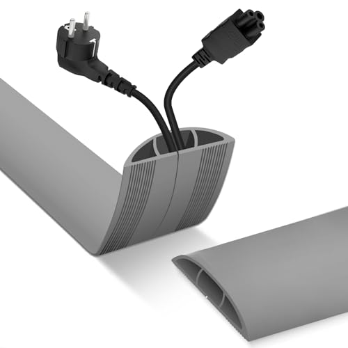 Image of Floor Cord Cover, Cable Protector, 0.63W x 0.31H inches, Wire Cover for Extension Cords, Floor Cable Covers Prevent Cable Trips (Gray, 50-10 Feet)