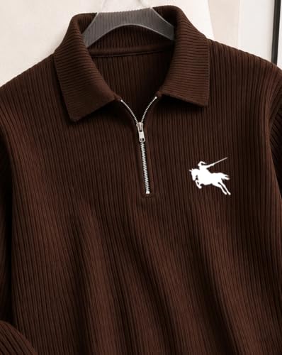 AUSK Store AUSK Men's Frill Texture Polo T-Shirt Brown - Image 5