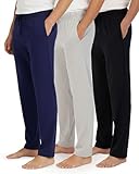 Real Essentials 3 Pack: Men's Cotton Pajama Pants Soft PJ Lounge Bottoms Loungewear Pijamas Elastic Waist Pockets (Big and Tall), Set 6,L
